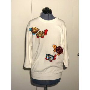 Vintage 1980s Womens Peter Valentine Sequined Turtle Novelty Sweatshirt Sz M